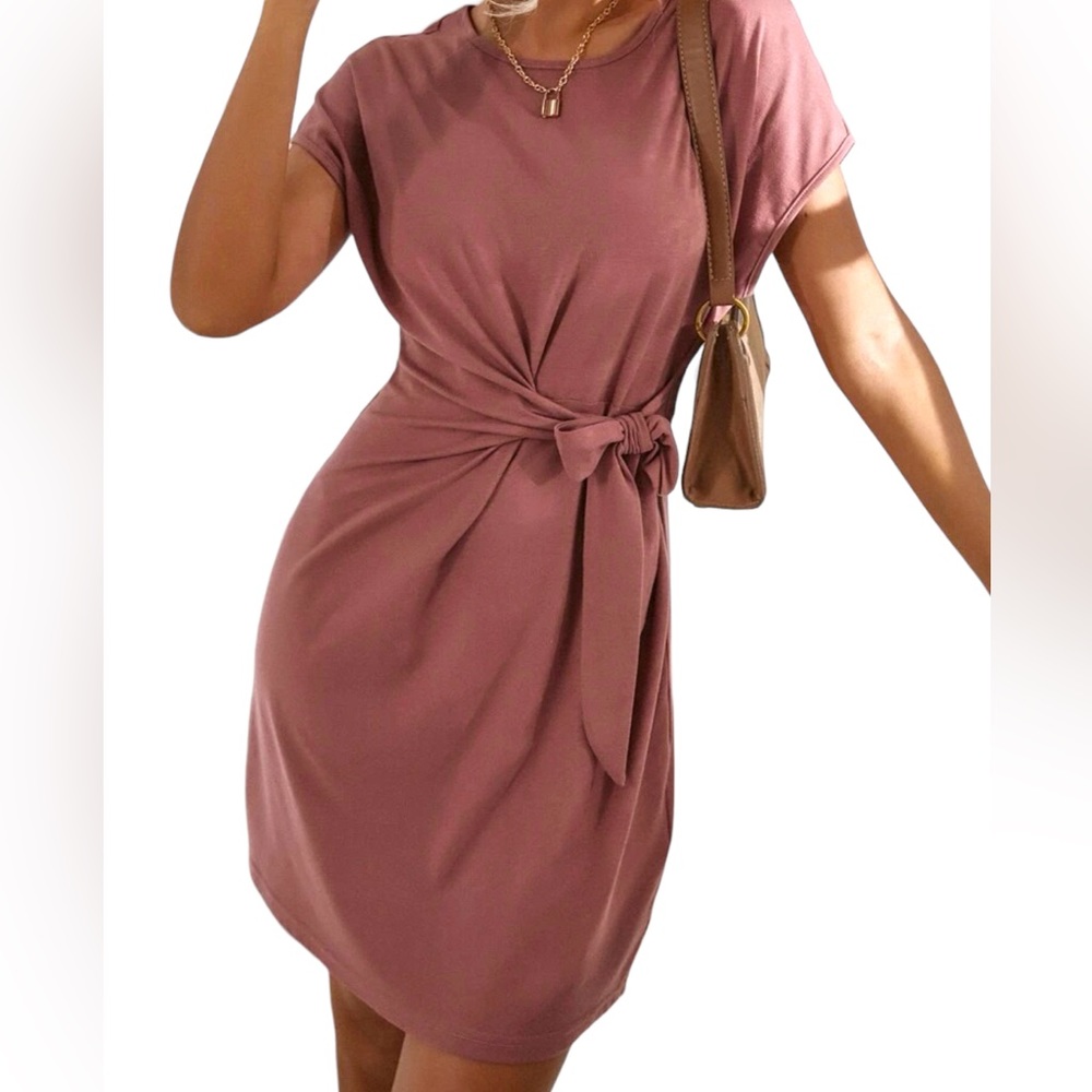 NWOT SHEIN Knot Side Solid Batwing Sleeve Dress Size S (4)